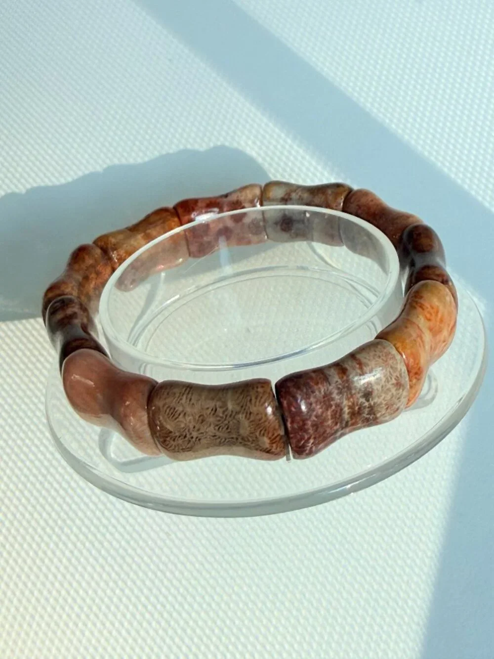 Natural Fossil Coral Bamboo Stretch Bracelet | Handmade in USA | Unisex